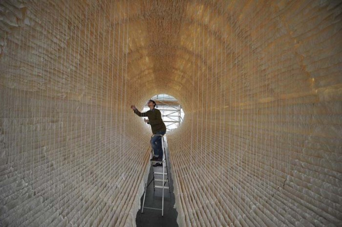 Chinese Contemporary Art, cool art installation made with rice paper and bamboo by Zhu Jinshi titled Boat, Art13 London