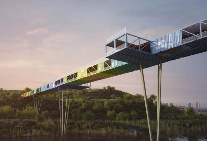 ECOntainer a pedestrian bridge being built in Ariel Sharon Park, israel, Yoav Messer Architects