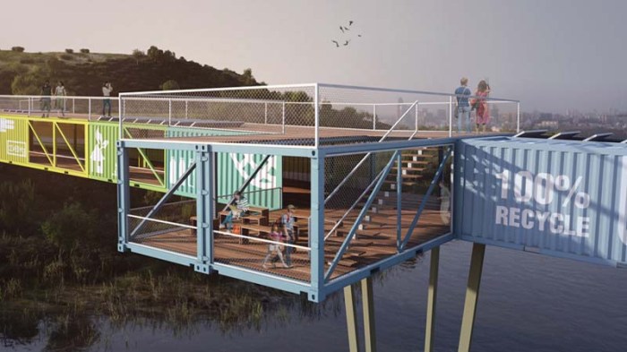 ECOntainer a pedestrian bridge being built in Ariel Sharon Park, israel, Yoav Messer Architects