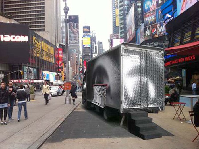 JR, street art, Inside Out Project Truck in Times Square, Public Art, Participatory Art, Black and White Self Portraits