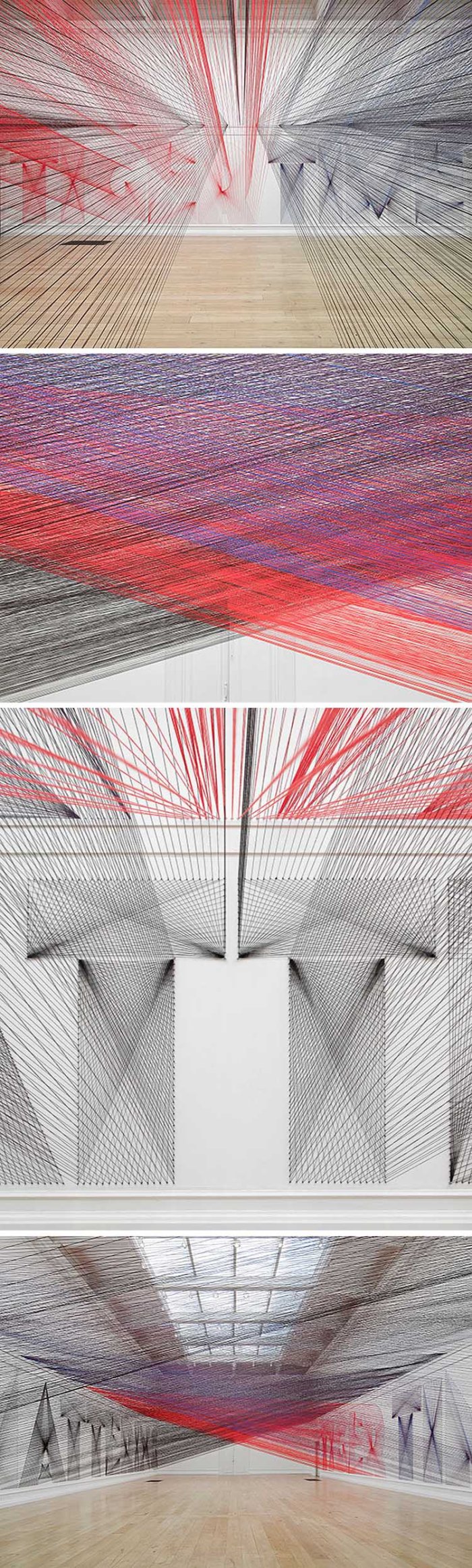 Cool Typography Installation using 48km of thread by Pae White at South London Gallery