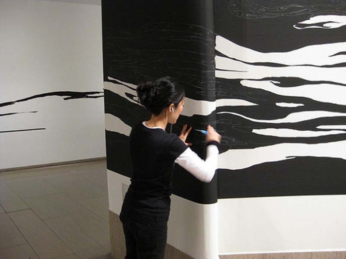 Sun K. Kwak, Korean art, contemporary installation using tape, drawing with tape, 280 Hours, cool art