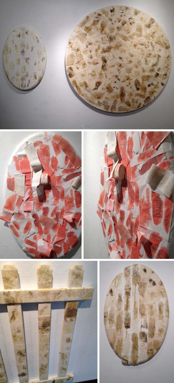 Iris Behler, Brown Senior Art Project, Attach//Detach, Leg and Bikini wax strips as paintings/sculptures, shocking art, feminist art