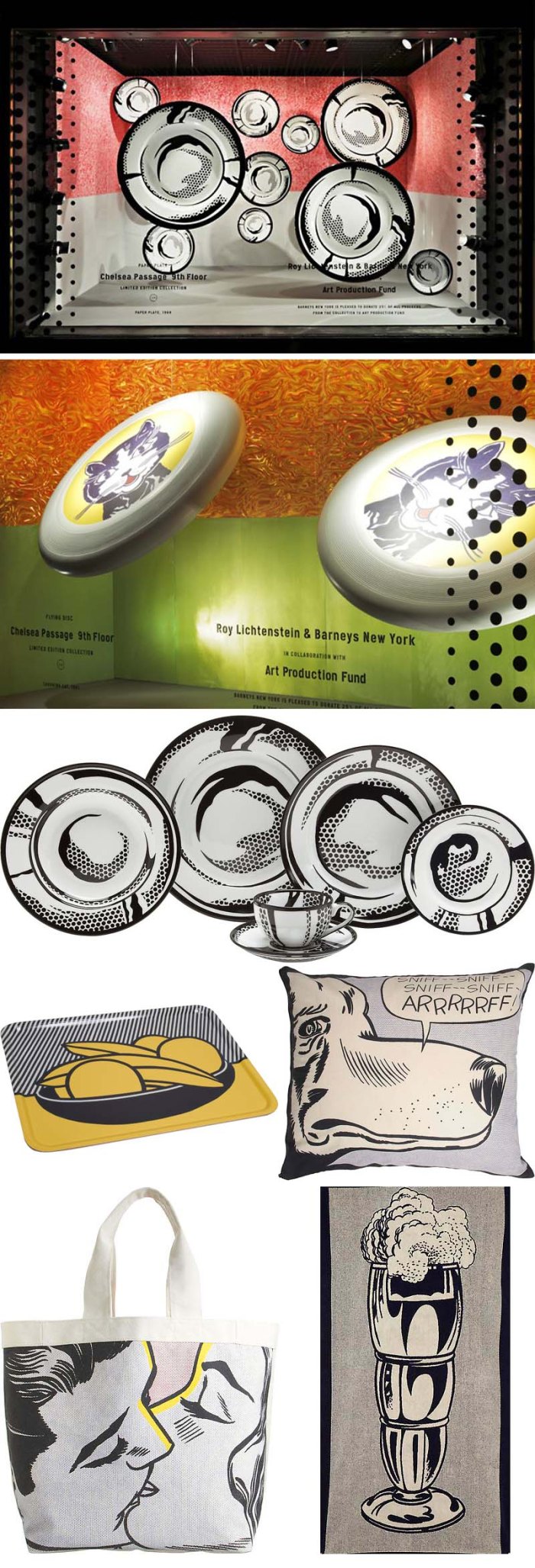 Roy Lichtenstein, Pop art in the Windows at Barneys NY. Collaboration of Lichtenstein and product design available at Barneys. Fun window displays