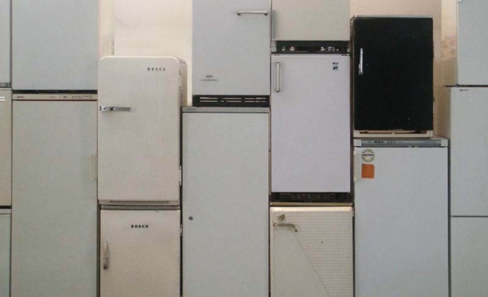 Art Installation Cold War at Venice Architecture Biennale by Topotek 1, landscape architects. Interactive installation with refrigerators and art installations inside each one, cool art, fun installation