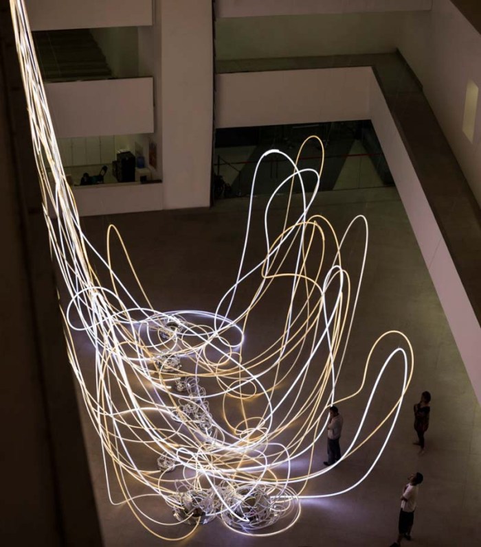 The Mirror Connection, Light installation in Museum of China Central Academy by Grimanesa Amoros