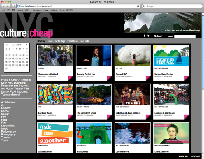 Culture on the Cheap, NYC, Free and Cheap things to do in NYC, New Site, Announcement