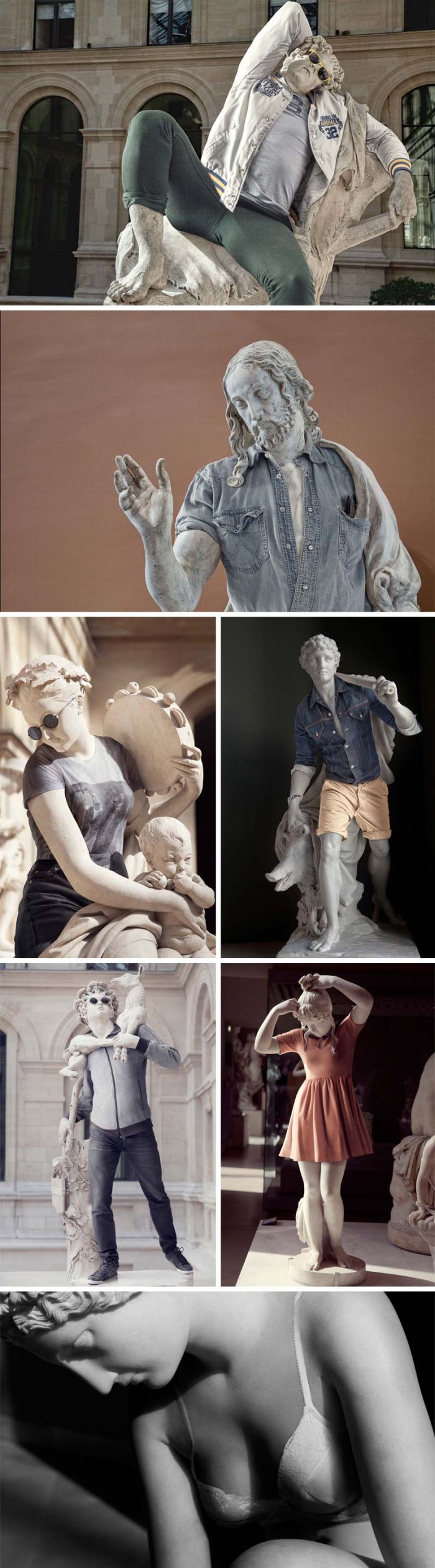 classic stone statues dressed in contemporary hip clothing, leo caillard photographer, Alexis Persani retoucher