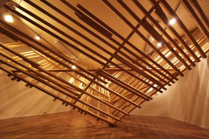 Fragile Invasion, Hidemi Nishida Studio, Norway, Cool wood structure through gallery roof