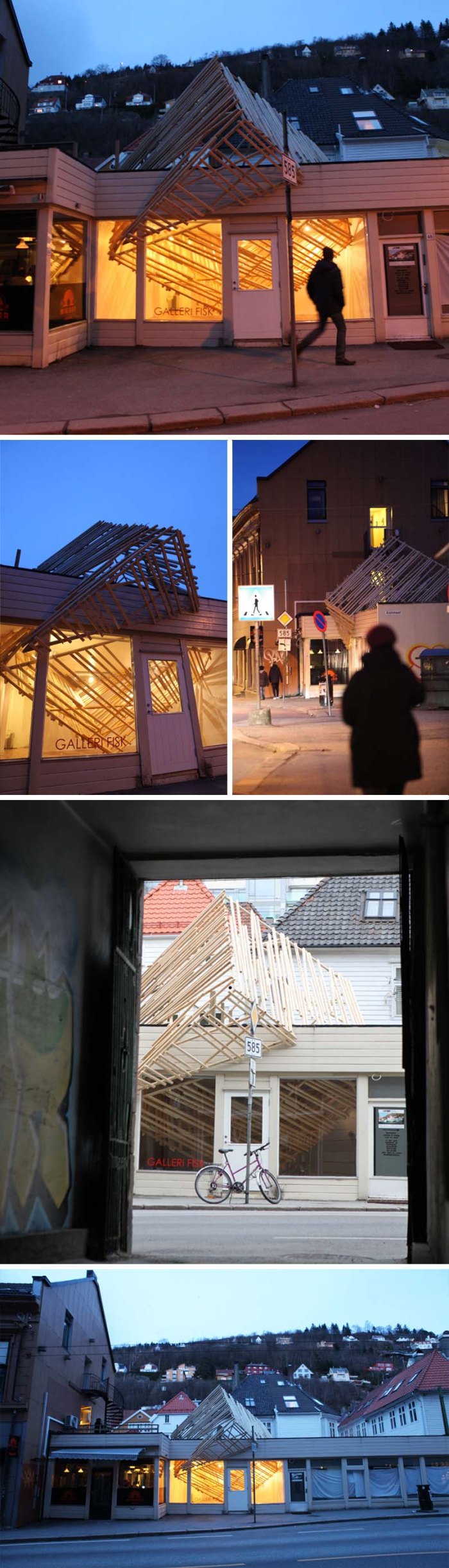Fragile Invasion, Hidemi Nishida Studio, Norway, Cool wood structure through gallery roof