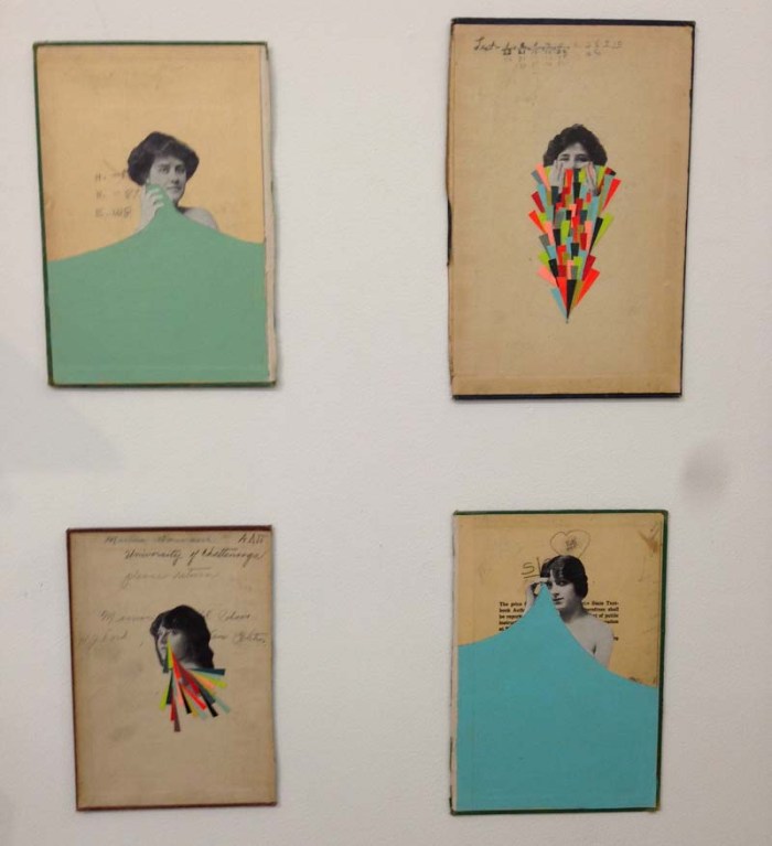 Hollie Chastain, Book Cover Collages, Contemporary collage on old book covers, The Hole Summer Reading exhibit