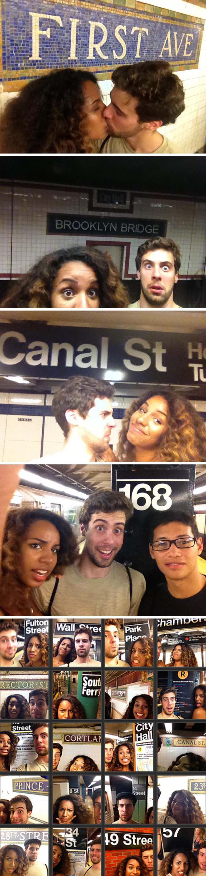 Every Subway Station in Manhattan, photo project by james doernberg and girlfriend kai jordan, took selfie at every subway stop in manhattan in one day