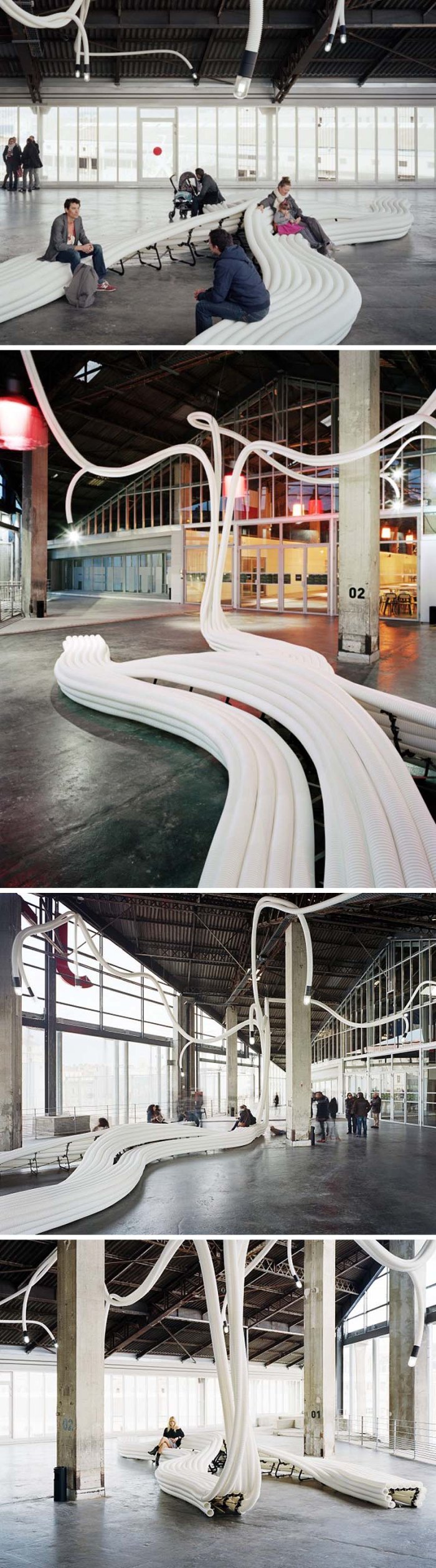 Sebastien Wierinck WorkShop, J1 Hangar in Marseille, Tube installation, Tubular, Cool interior design/furniture installation