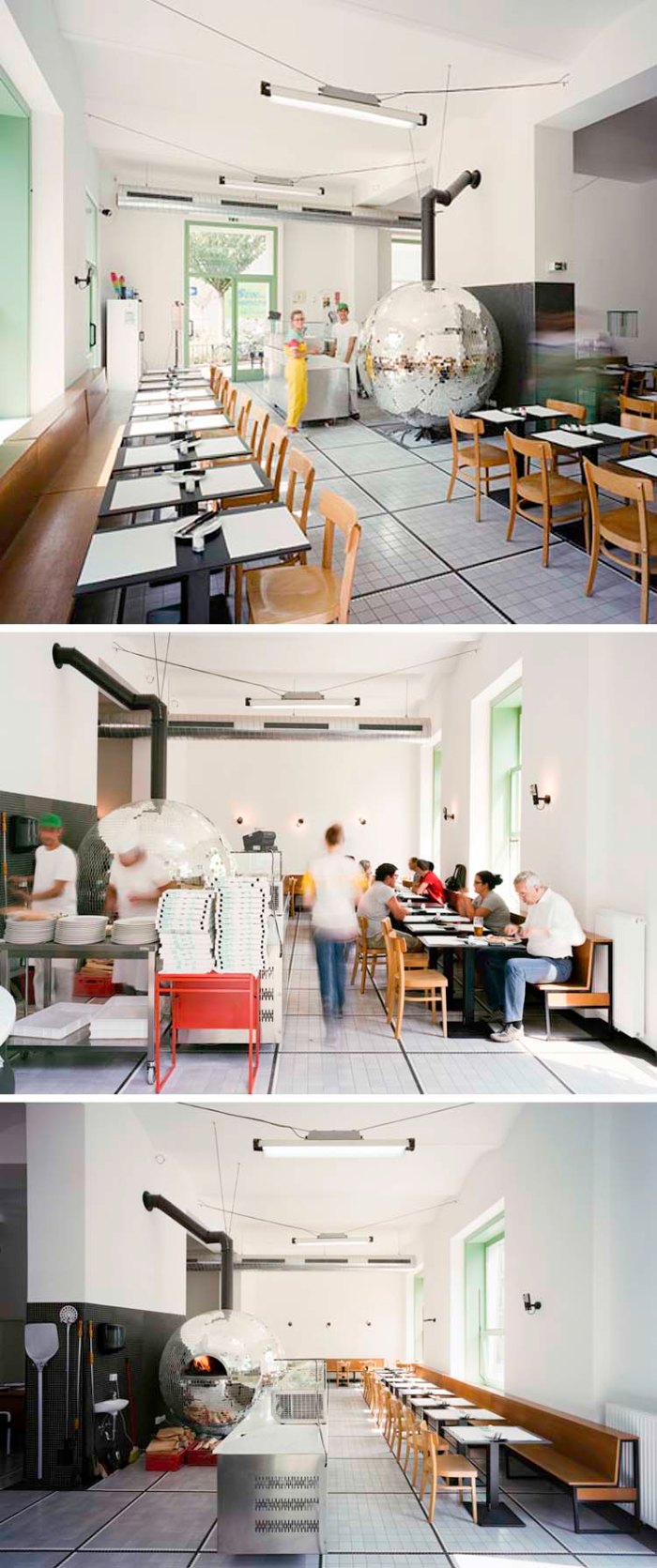 Disco ball pizza oven at Disco Volante in Vienna by Lukas Galehr. Cool pizza oven.