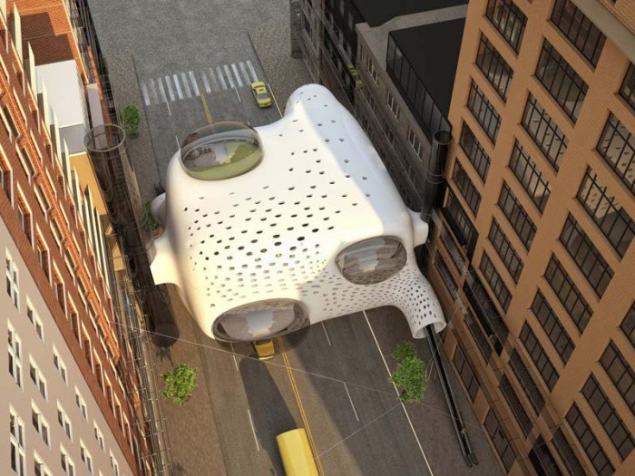 Heart of the District by German ZA Architects, cool hotel design, Cut 'n' Paste exhibit MoMA, futuristic architecture