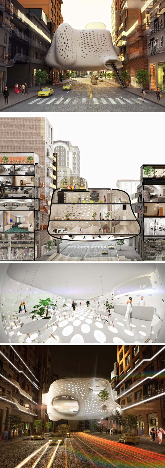 Heart of the District by German ZA Architects, cool hotel design, Cut 'n' Paste exhibit MoMA, futuristic architecture