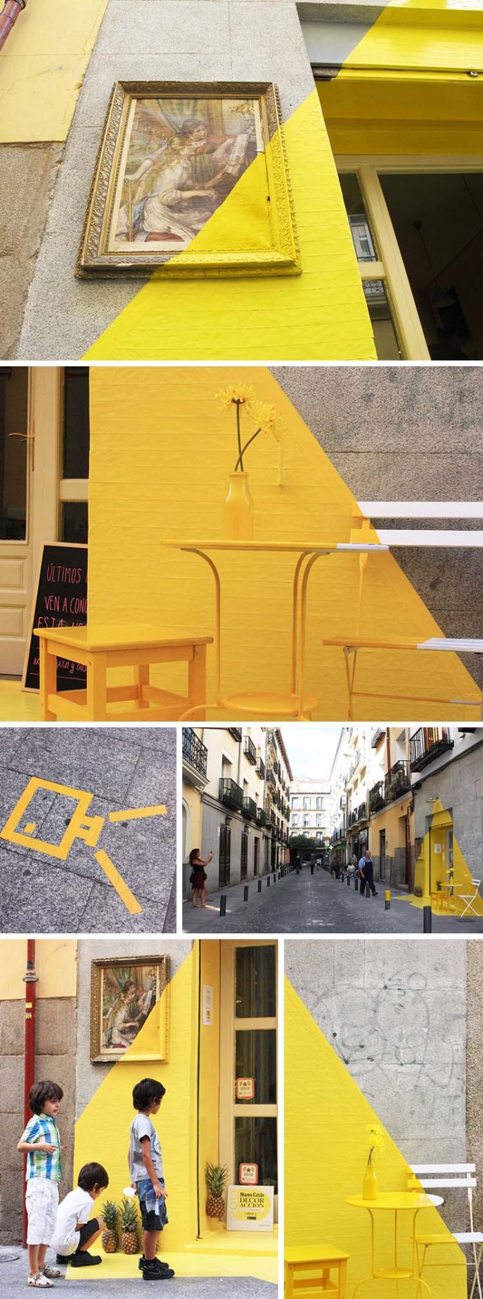 Fos, Somos Fos, Rayen Restaurant Madrid, facade painted to look like light, fun installation/art