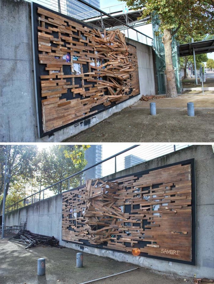 Street Art by Sambre, Le Mur XIII, Paris, Wooden Relief sculptural mural