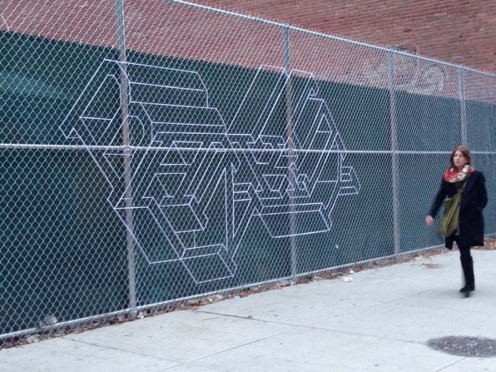 Hot Tea Yarn-bombing Banksy Tribute, East 4th St, NYC, BanksyNYC, street art, typography