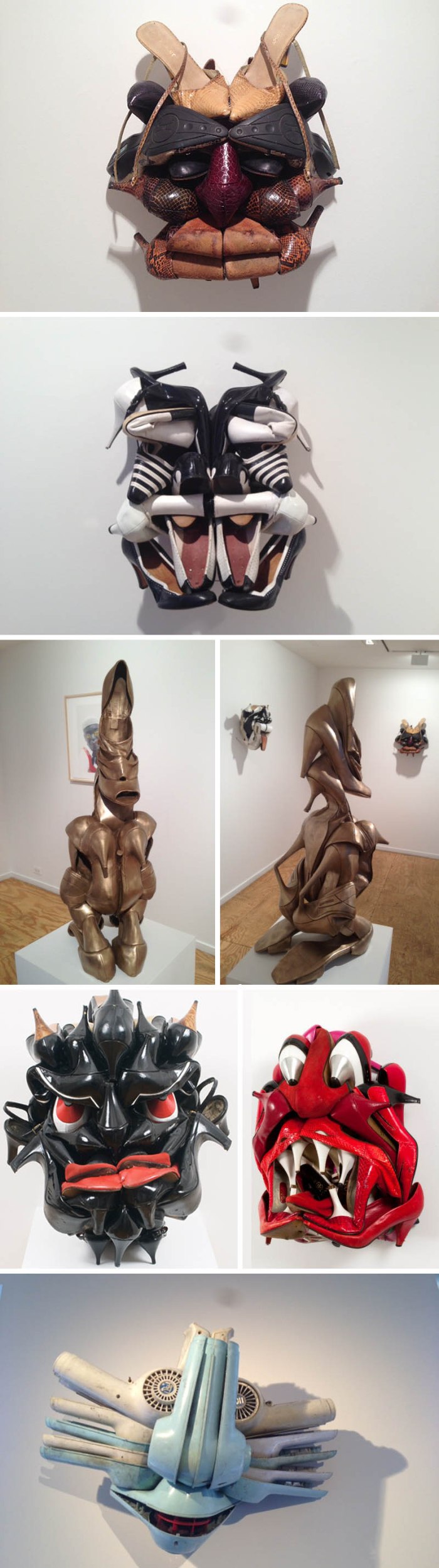 Willie Cole, Sole Sitter, bronze sculpture made with stacked shoes to look like African art, If Wishes Were Horses...exhibit