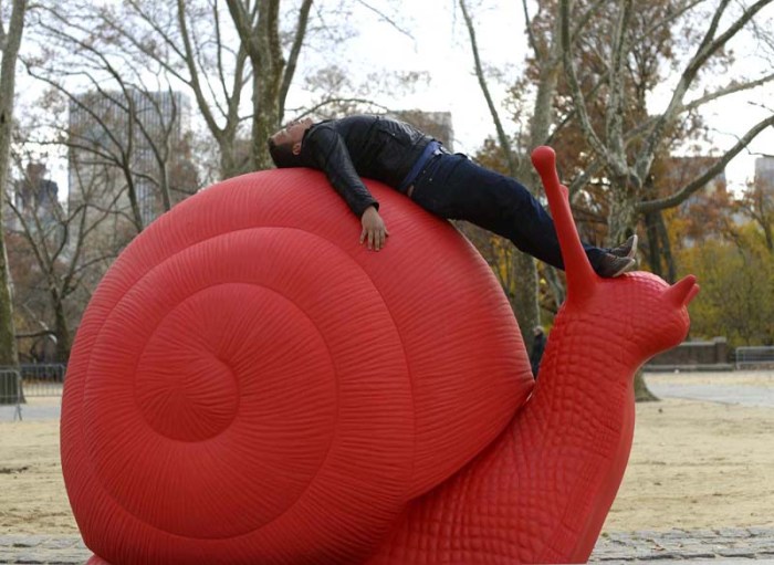 ReGeneration PRoject, The Cracking Art Group, Giant Red Snails, Sculpture at the Rumsey Playfield in Central Park, Columbus Circle, and Eataly. Galleria Ca dOro andbVilla Firenze Foundation as presenting "Eight Giant Red Snails" as part of  the REgeneration Art Project. Red snails will inhabit Central Park from November 9 through December 3, 2013, before moving to Columbus Circle from December 5 to January 6, 2014. 