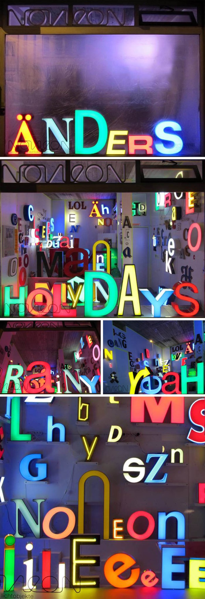 Noneon, recycled sign letters converted into lights by Fabian Thiele. Frankfurt
