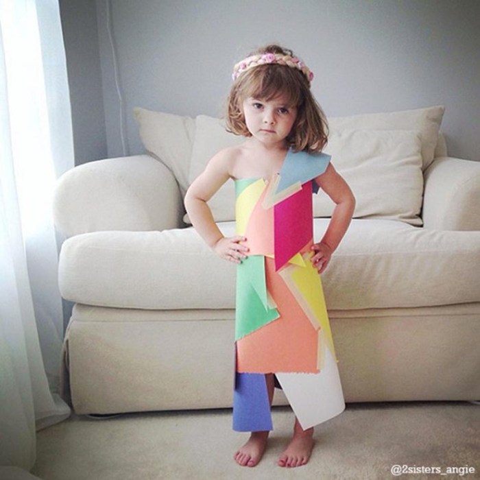 Paper dresses made by a 4-year-old and her mother, dresses made from paper, Fashion by Mayhem, 2sisters_angie, crafts with kids, fun