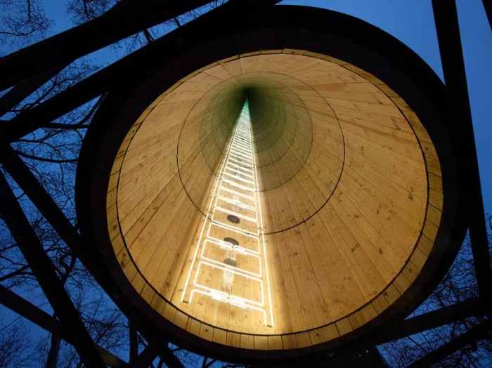 Ivan Navarro, Water Tower neon light art installation, This Land is Your Land, Madison Square Park, NYC