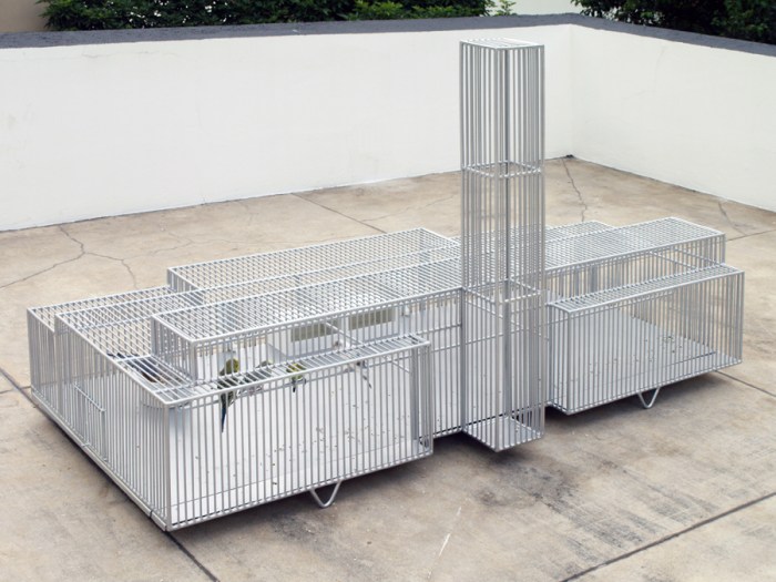 bird cages in shape of museums, guggenheim, tate, MASP, new museum, by marlon de azambuja. Contemporary sculpture, art