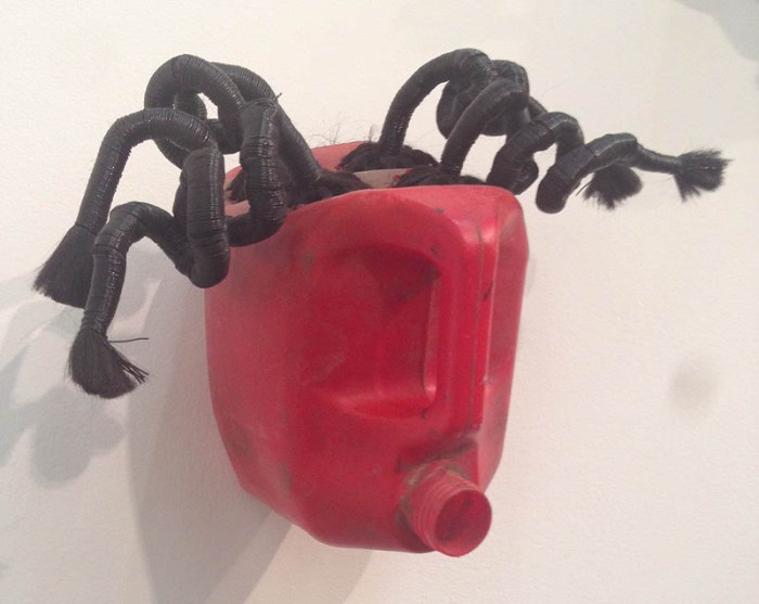 Contmeporary African Masks made with found objects, mostly gasoline canisters, Romuald Hazoume, Armory Show 2014