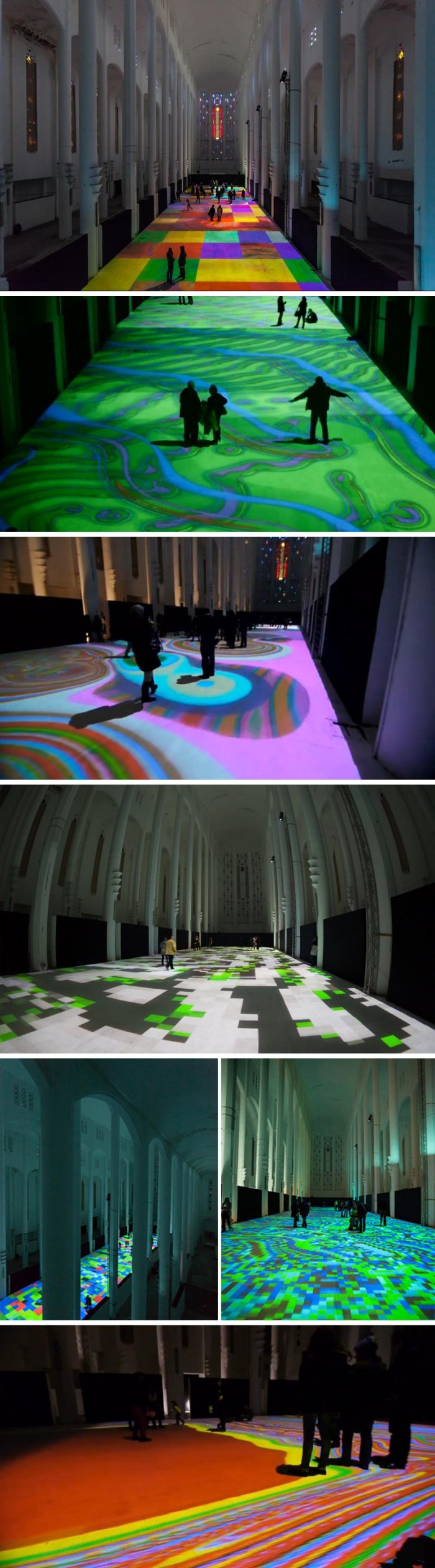 Projected light create patterns that cover floor of Sacre Coeur, Morocco, Miguel Chevalier, Light artist, cool installation