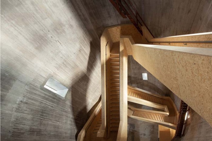 Watch/Watertower Sint Jansklooster in The Netherlands by Zecc Architecten, cool stairs, contemporary architecture, dramatic wood staircase