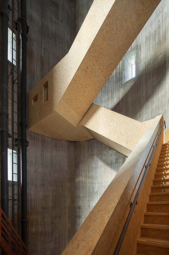 Watch/Watertower Sint Jansklooster in The Netherlands by Zecc Architecten, cool stairs, contemporary architecture, dramatic wood staircase