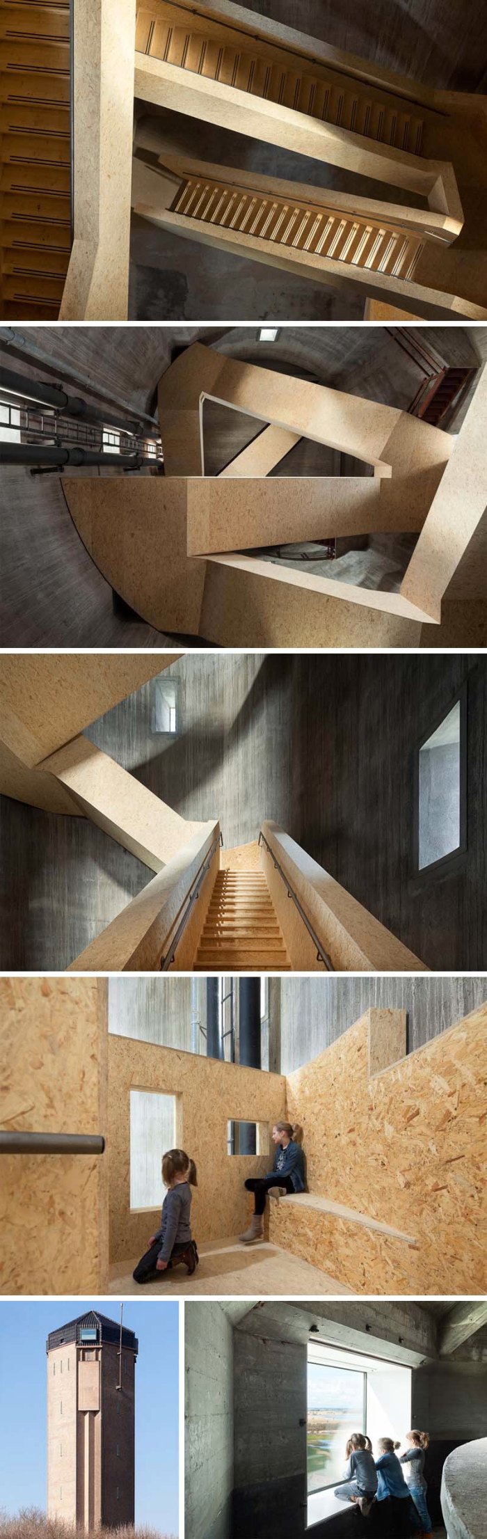 Watch/Watertower Sint Jansklooster in The Netherlands by Zecc Architecten, cool stairs, contemporary architecture, dramatic wood staircase