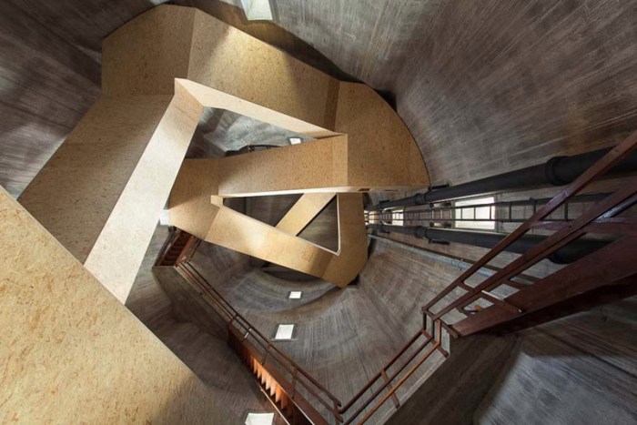 Watch/Watertower Sint Jansklooster in The Netherlands by Zecc Architecten, cool stairs, contemporary architecture, dramatic wood staircase