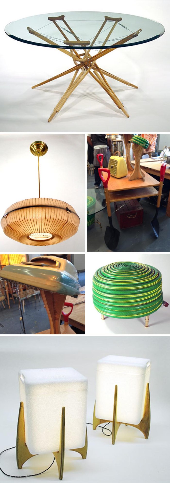 Repurposed objects into new objects, Rodney Allen Trice, TomTinc, Refitting the Planet, repurposing, recycling found objects