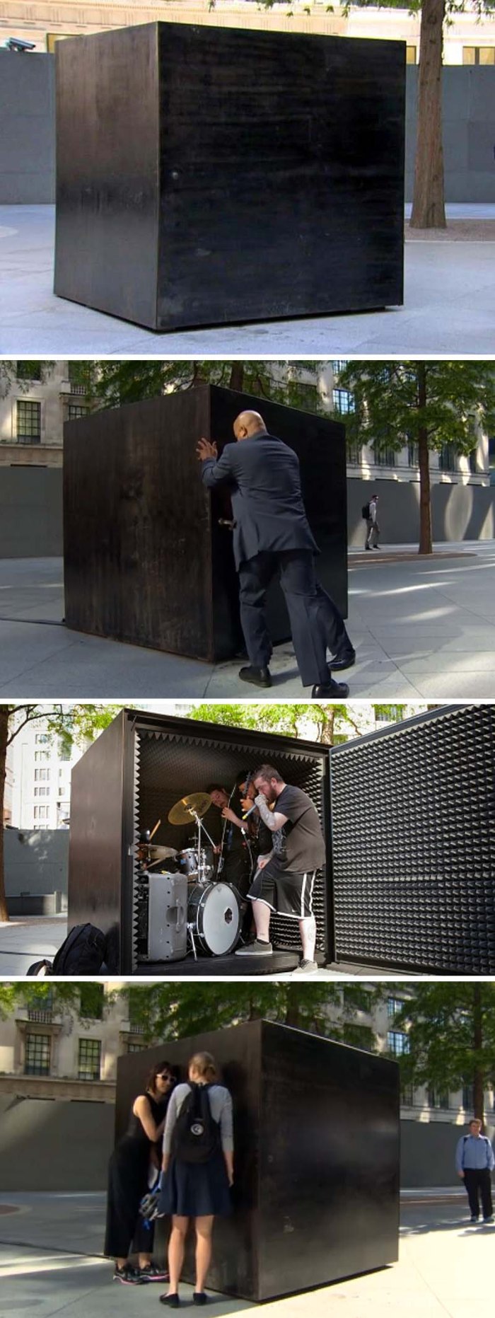 Box Sized Die, Joao Onofre, performance art, london, heavy metal in a box till air runs out
