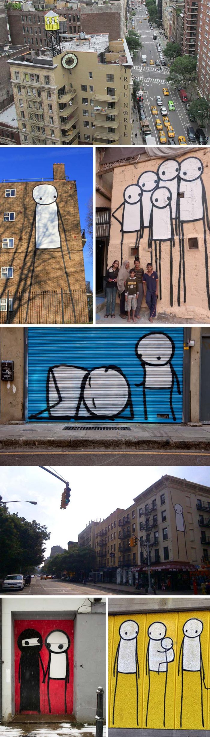 Stik, British street artist paint stick figure graffiti, cute, fun, water towers
