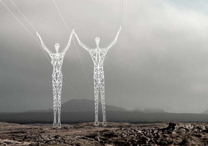 Land of the Giants, Choi+Shine Architects, Electrical Pylons in shape of giant men and women, Iceland, Competition