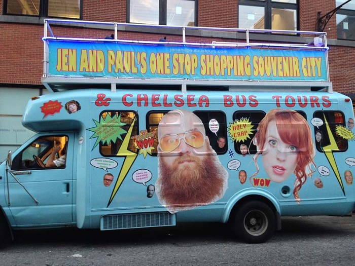 Jen & Paul's Souvenir City & Chelsea Bus Tours, NYC, Humorous Art souvenirs, Art Bus, Performance art, Jen Catron and Paul Outlaw