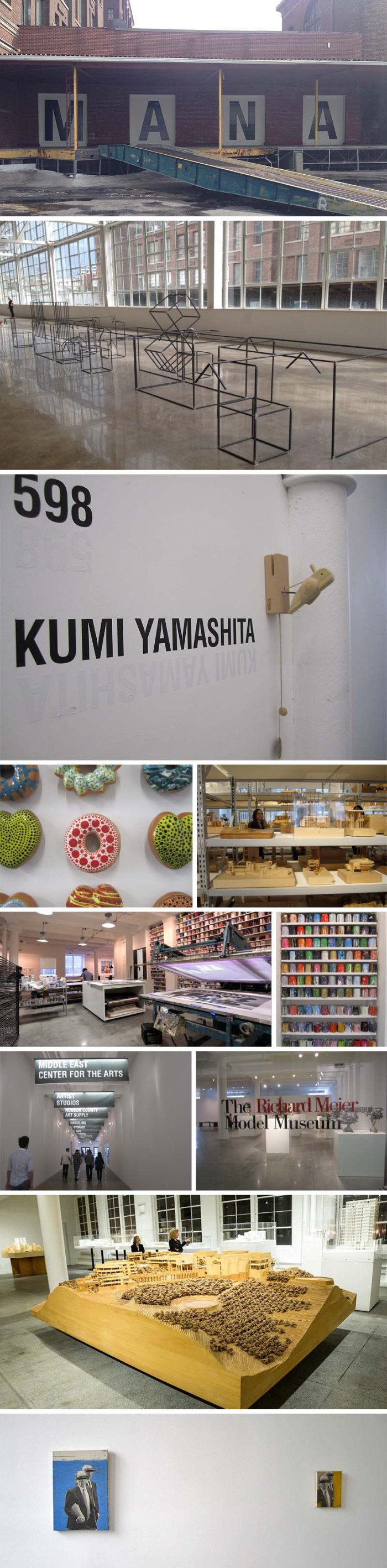 Mana Contemporary art galleries, open studios, Richard Meier Model Museum, Gary Lichtenstein Editions Print shop, Glass Gallery, in Jersey City, NJ. Industrial space convererted into art galleries and artist studios