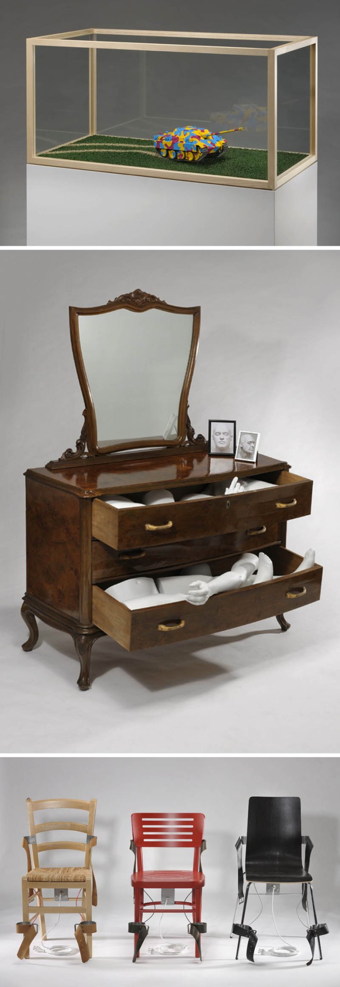 Marco Bottin, A middle class portrain, piano with hanging laundry, contemporary italian art, socio-economic art with humor/sting