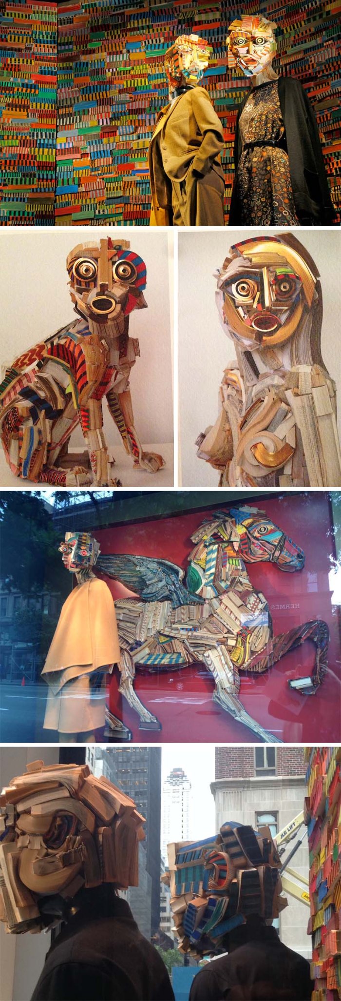 Nick Georgiou, Hermes, Window displays, sculptures made from books, cool art, fashion, NYC